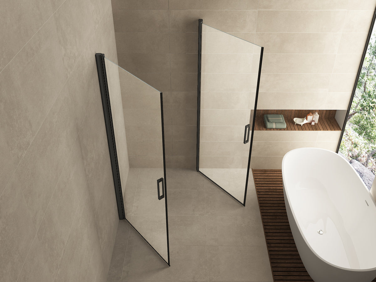 Salone douchecabine met 2 draaideuren 90x90x200cm 8mm Nano helder glas Mat zwart - sfeerbeeld