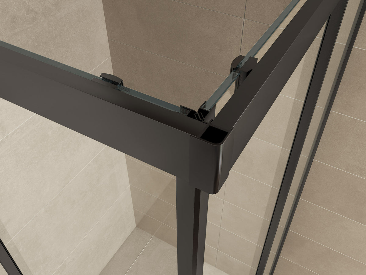 Skyline douchecabine hoekinstap met 2 schuifdeuren 80x80x200cm 8mm Nano helder glas Mat zwart - detailfoto