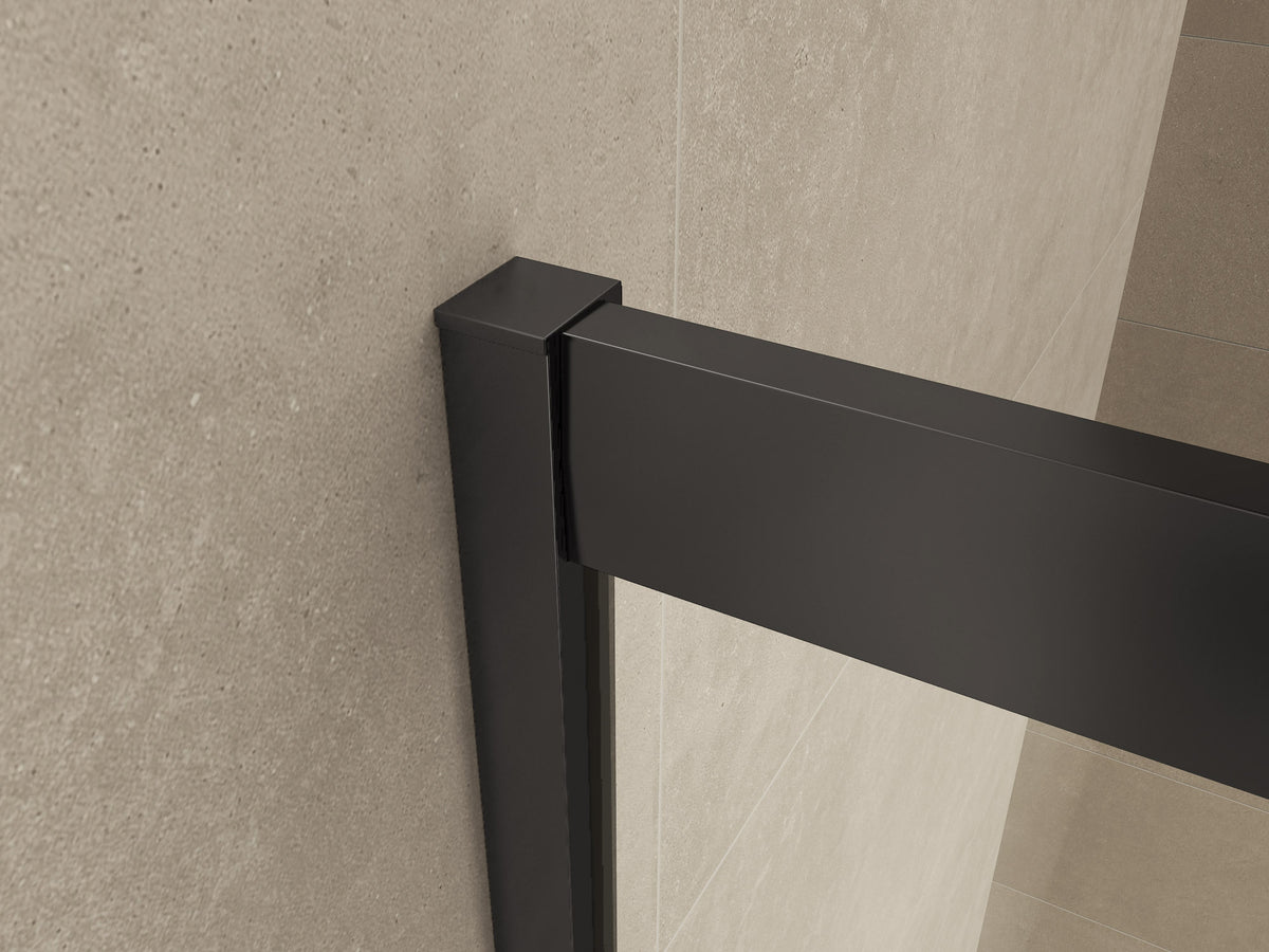 Skyline douchecabine hoekinstap met 2 schuifdeuren 80x80x200cm 8mm Nano helder glas Mat zwart - sfeerbeeld