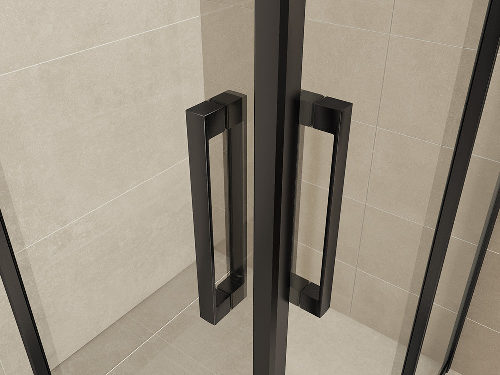 Skyline douchecabine hoekinstap met 2 schuifdeuren 80x80x200cm 8mm Nano helder glas Mat zwart - productfoto