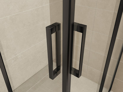 Skyline douchecabine hoekinstap met 2 schuifdeuren 80x80x200cm 8mm Nano helder glas Mat zwart - productfoto