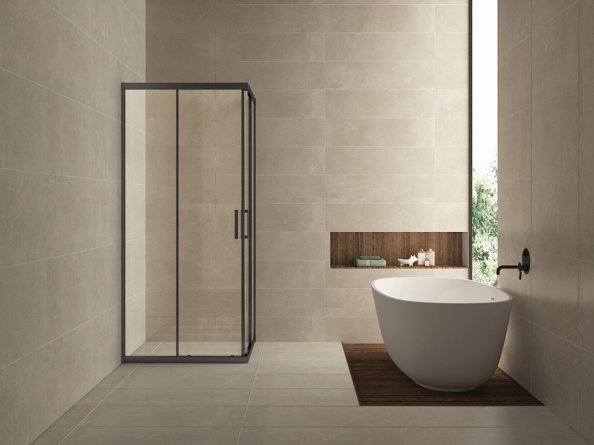 Skyline douchecabine hoekinstap met 2 schuifdeuren 80x80x200cm 8mm Nano helder glas Mat zwart