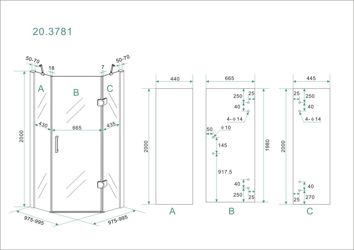 Pento douchecabine | 1 draaideur | 100x100x200cm | 8 mm nano helder glas/chroom - WDtegels