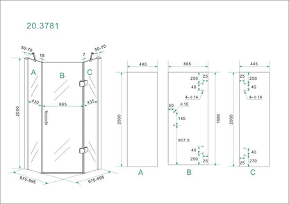 Pento douchecabine | 1 draaideur | 100x100x200cm | 8 mm nano helder glas/chroom - WDtegels