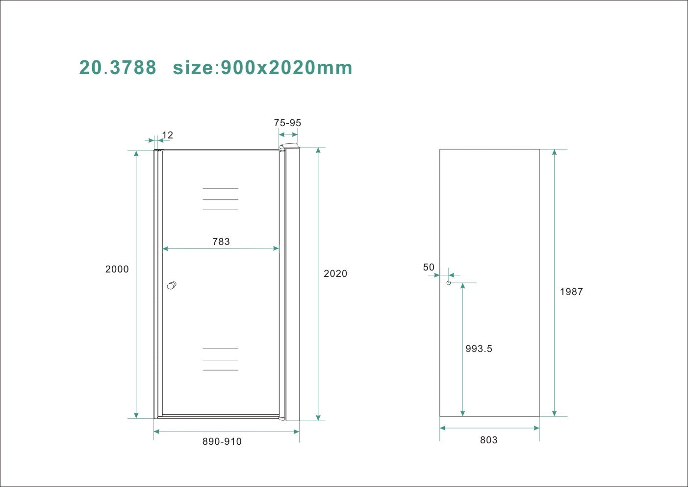 Wiesbaden nisdeur met profiel 90x202 cm 8 mm NANO rookglas - WDtegels