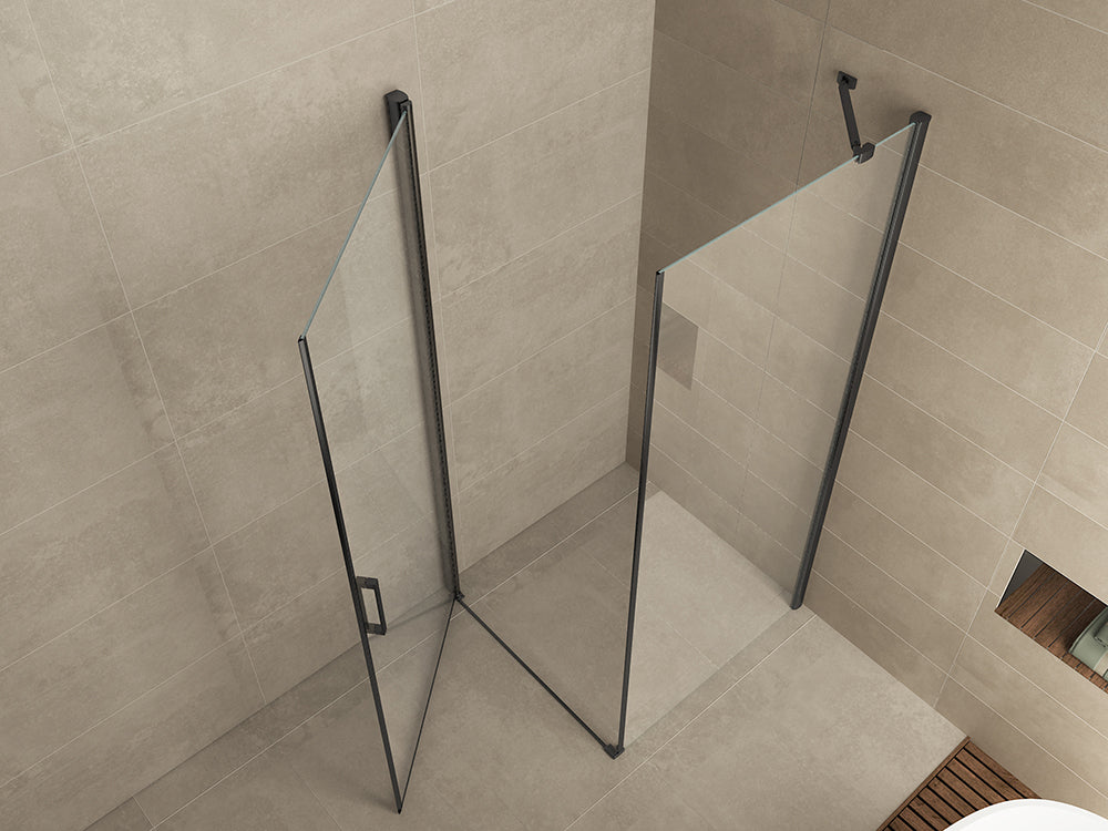 Salone cabine met 1 draaideur 900 x 900 x 2000 x 8 mm nano helder glas/mat zwart - WDtegels