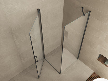 Salone cabine met 1 draaideur 900 x 900 x 2000 x 8 mm nano helder glas/mat zwart - WDtegels