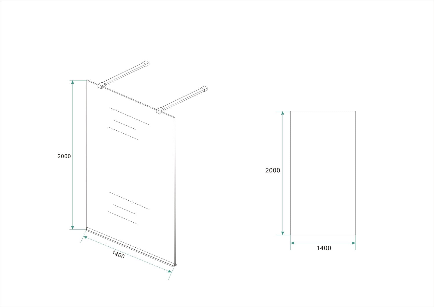 Wiesbaden inloopdouche vrijstaand 140x200 cm - 8mm NANO glas - WDtegels