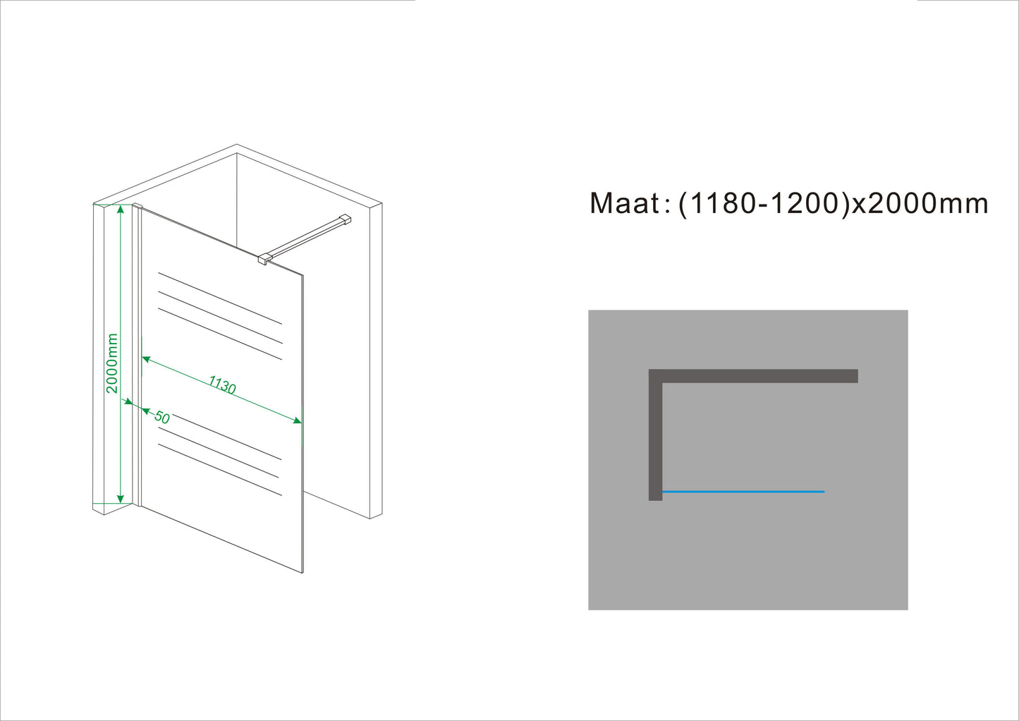 Frosted inloopdouche matglas 120 cm 10 mm Nano 8719323032736