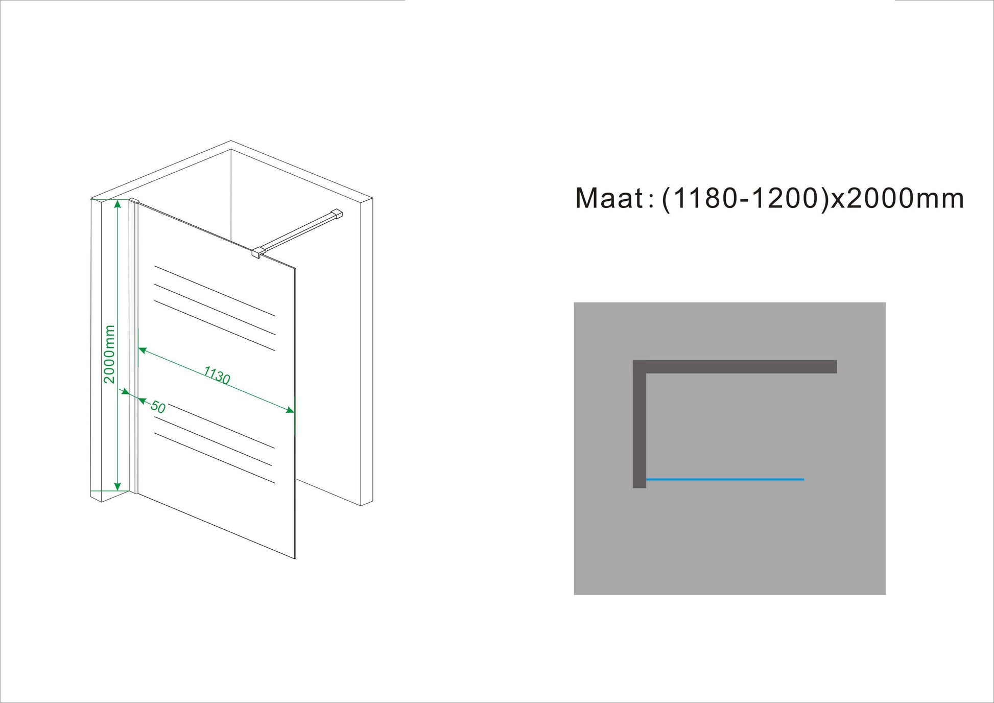 Frosted inloopdouche matglas 120 cm 10 mm Nano 8719323032736
