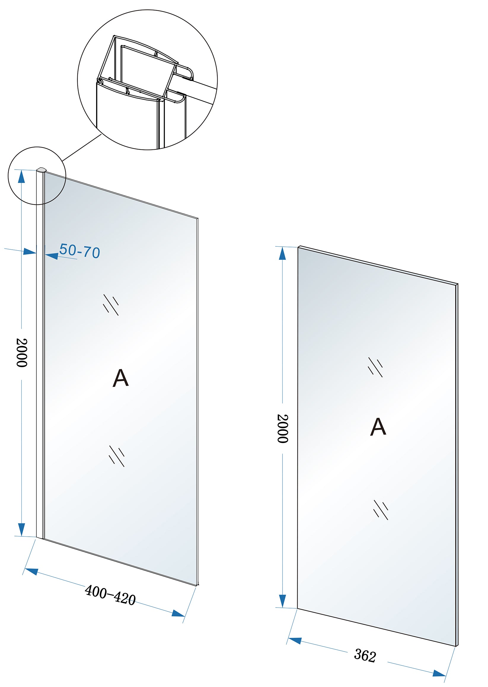 Comfort zijwand met muurprofiel 40x200cm | 10 mm nano helder | Glas/chroom - WDtegels