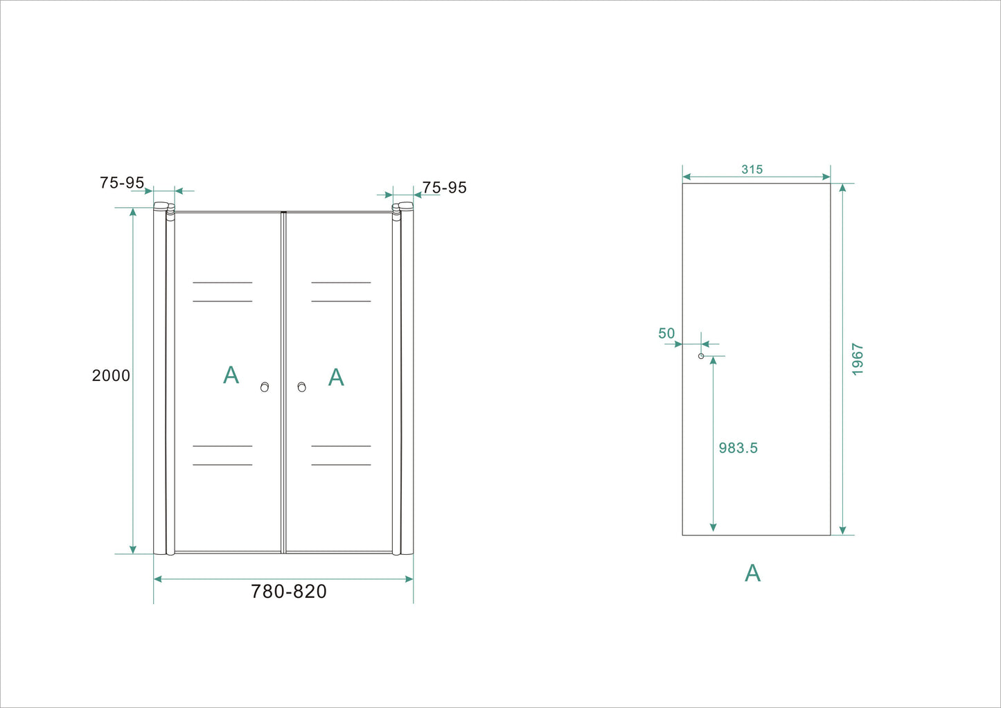 Lagos swing door in niche 800 x 2000 x 6 mm nano clear glass/chrome