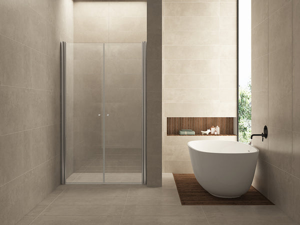 Lagos pivot door in niche | 100x200x0.6cm | Nano clear glass/chrome