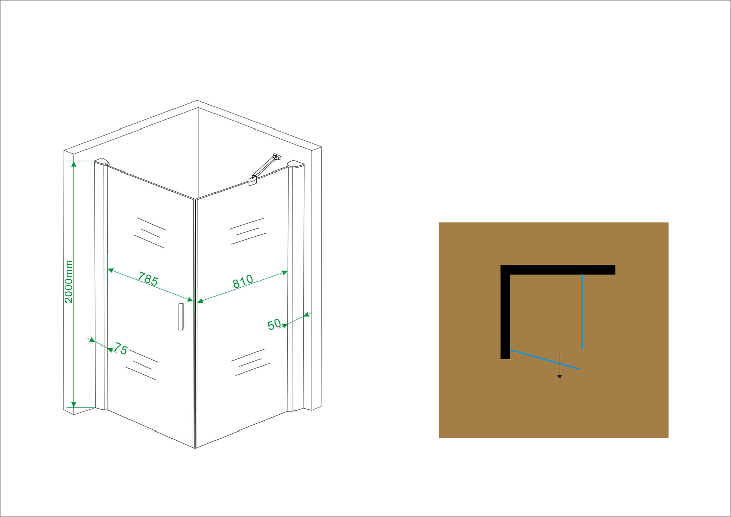 Wiesbaden swingdeur + zijwand UNI 900x900x2000 chr.8mm NANO - WDtegels