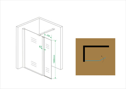 Comfort zijwand draaibaar | 30x200cm | 10 mm nano helder | Glas/chroom - WDtegels