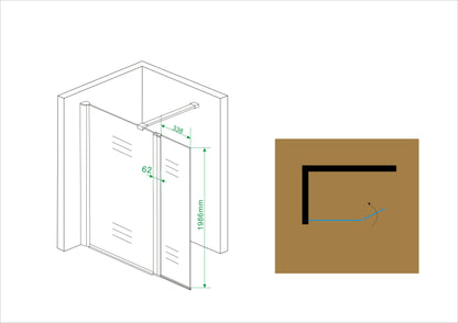 Wiesbaden zijwand + scharnierprofiel 400x2000 10mm NANO glas