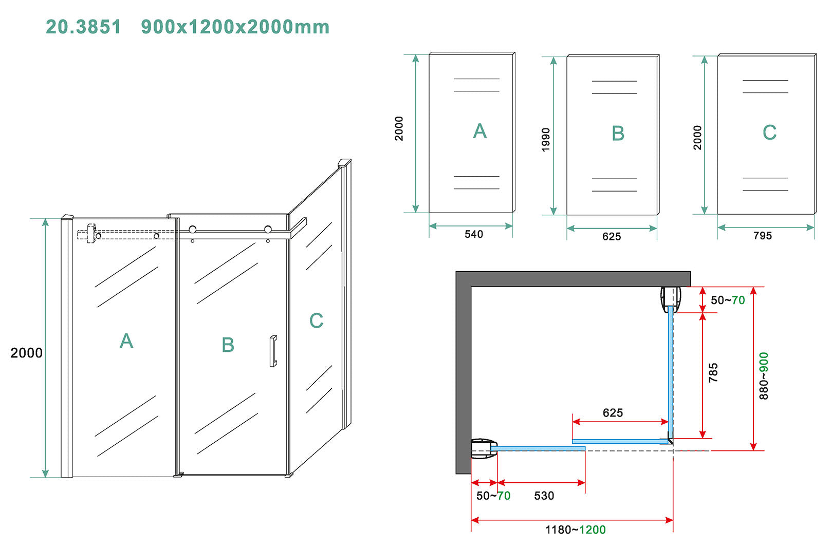 Pared Douchecabine | 1 schuifdeur | 120x90x200cm | 8mm nano helder glas/chroom - WDtegels