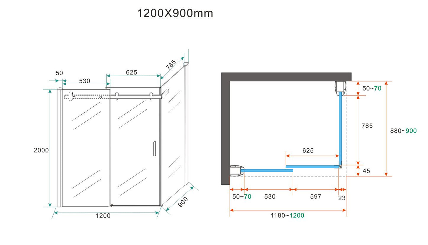 Pared Douchecabine | 1 schuifdeur | 120x90x200cm | 8mm nano helder glas/chroom - WDtegels