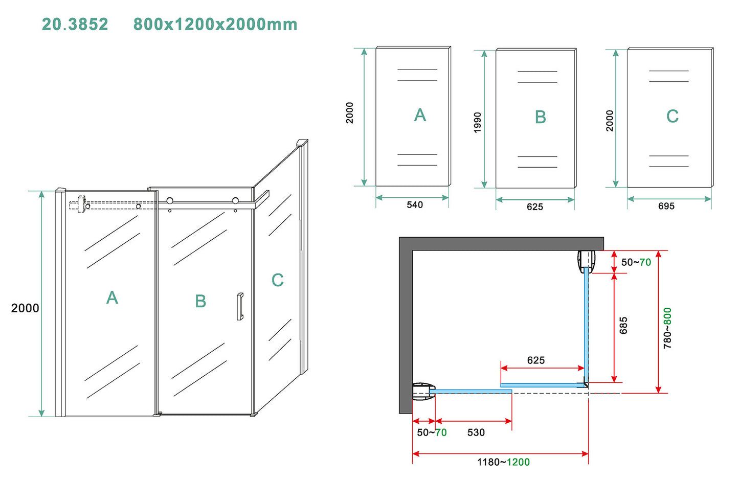 Pared Douchecabine | 1 schuifdeur | 120x80x200cm | 8mm nano helder glas/chroom - WDtegels