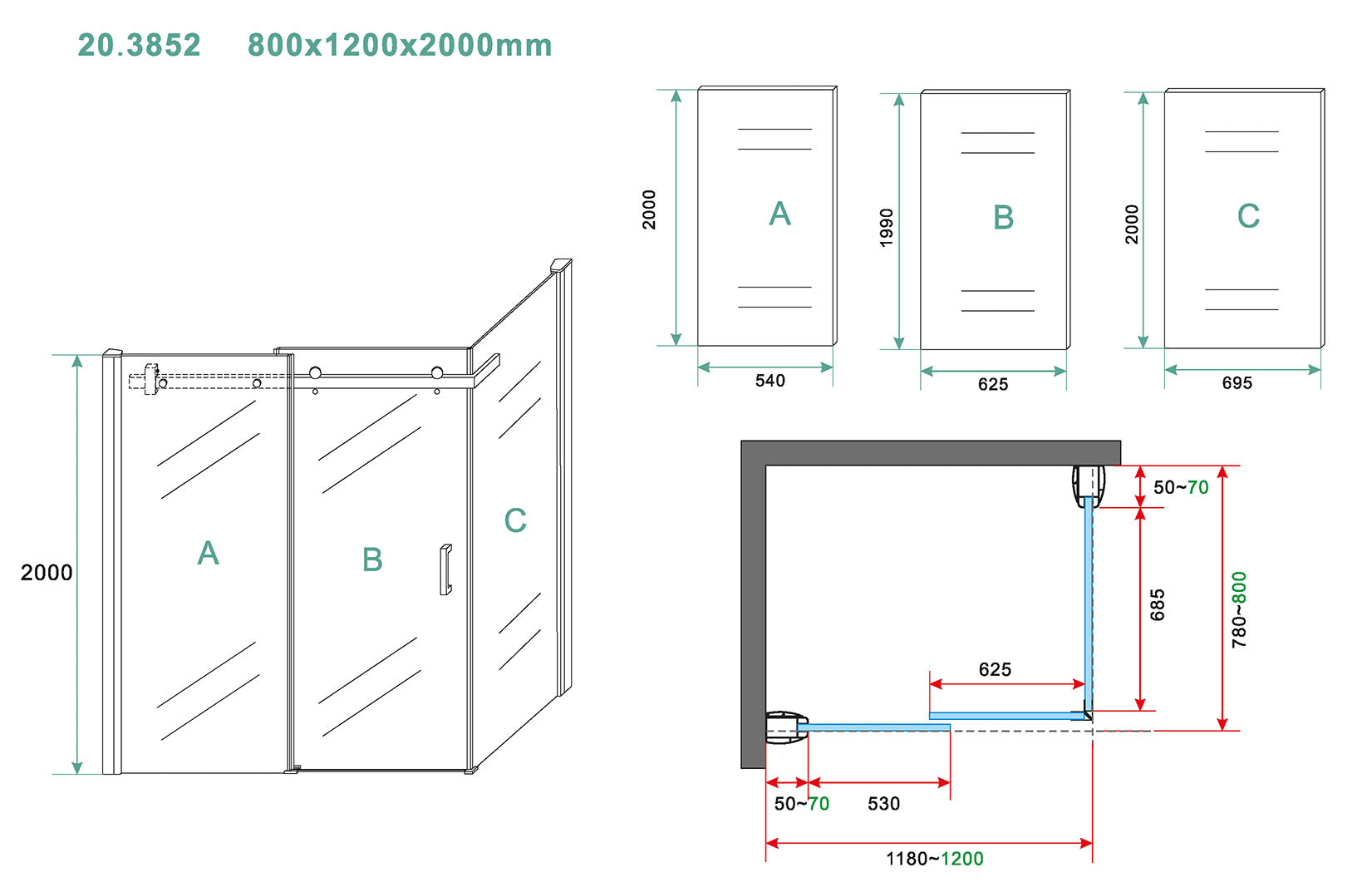 Pared Douchecabine | 1 schuifdeur | 120x80x200cm | 8mm nano helder glas/chroom - WDtegels