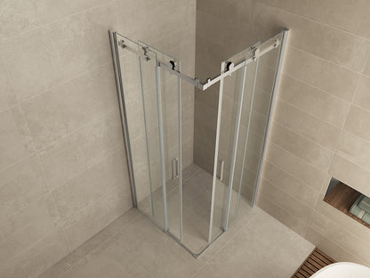 Entra hoekinstap cabine met 2 schuifdeuren 900 x 900 x 2000 x 8 mm nano helder glas/chroom - WDtegels