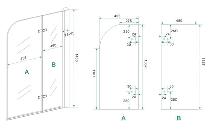 Wiesbaden badwand 2-delig inklapbaar 100x140 cm - WDtegels