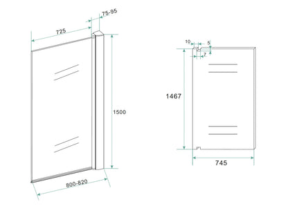 Orbit draaibare badwand | 80x150cm | 6 mm nano helder glas | mat zwart - WDtegels