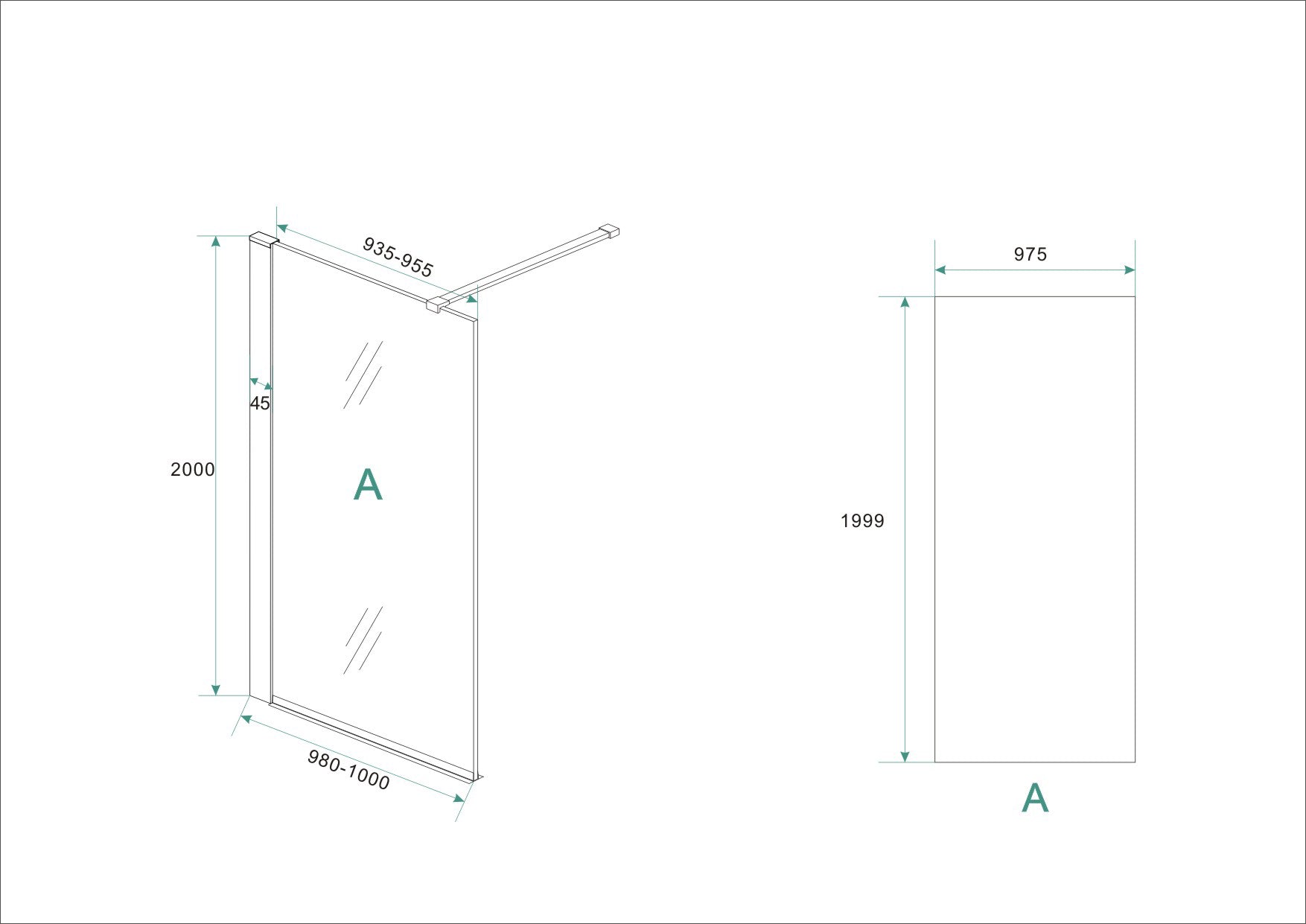 Wiesbaden inloopdouche met RVS profiel 100x200 cm - 10mm NANO glas - WDtegels