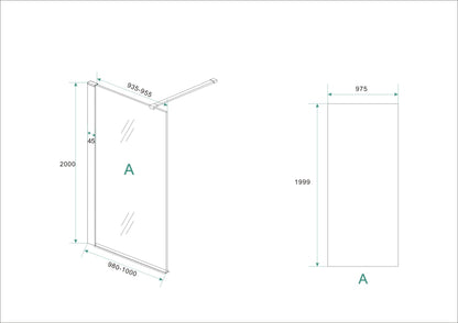 Wiesbaden inloopdouche met RVS profiel 100x200 cm - 10mm NANO glas - WDtegels