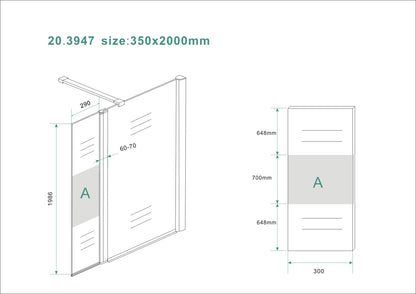 Wiesbaden zijwand+scharnierprof.rechts 350x2000 10mm NANO ged.matglas - WDtegels