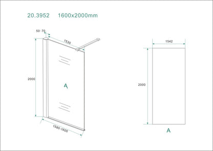 Wiesbaden inloopdouche 160x200 cm - 8mm NANO glas
