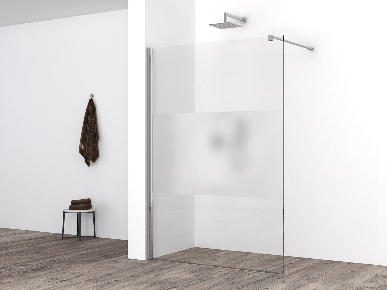 Comfort inloopdouche 1400 x 2000 x 8 mm nano helder glas met melkglas middenband/chroom - WDtegels
