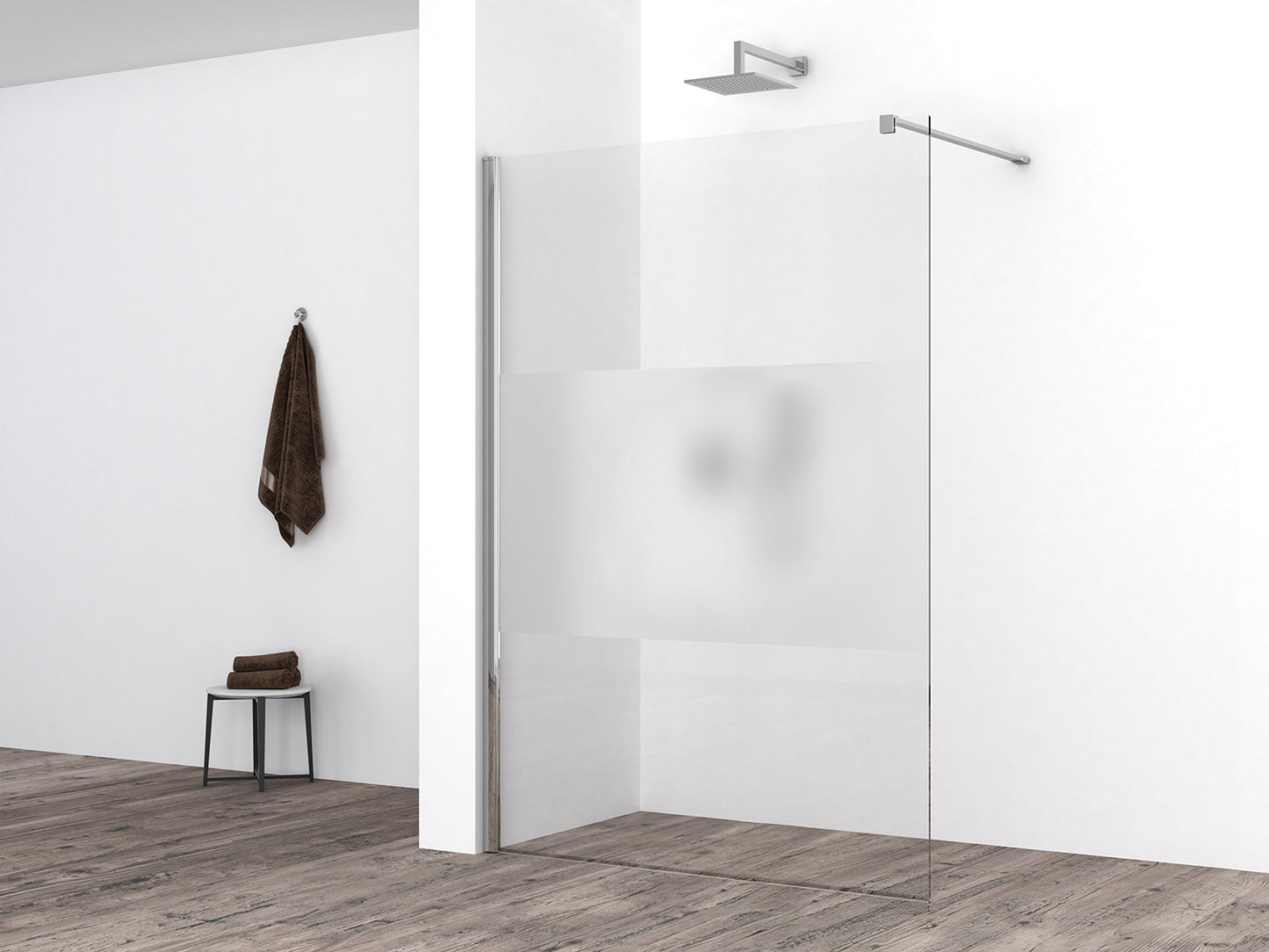 Comfort inloopdouche 1600 x 2000 x 8 mm nano helder glas met melkglas middenband/chroom - WDtegels