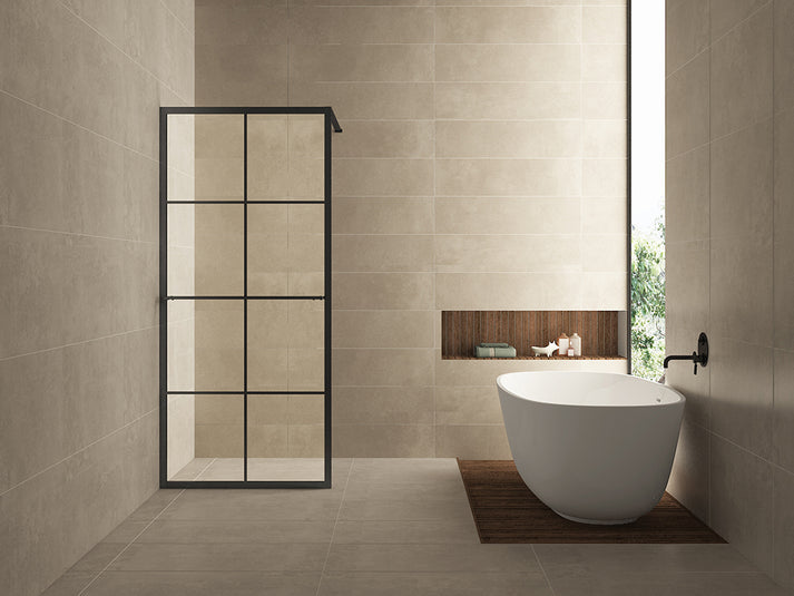 Wiesbaden Maaz inloopdouche zwart raster+handdoekhouder 100x200 cm - 10mm NANO glas - WDtegels