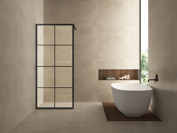 Maaz walk-in shower with grid and towel rail 1000 x 2000 x 10 mm clear glass/matt black