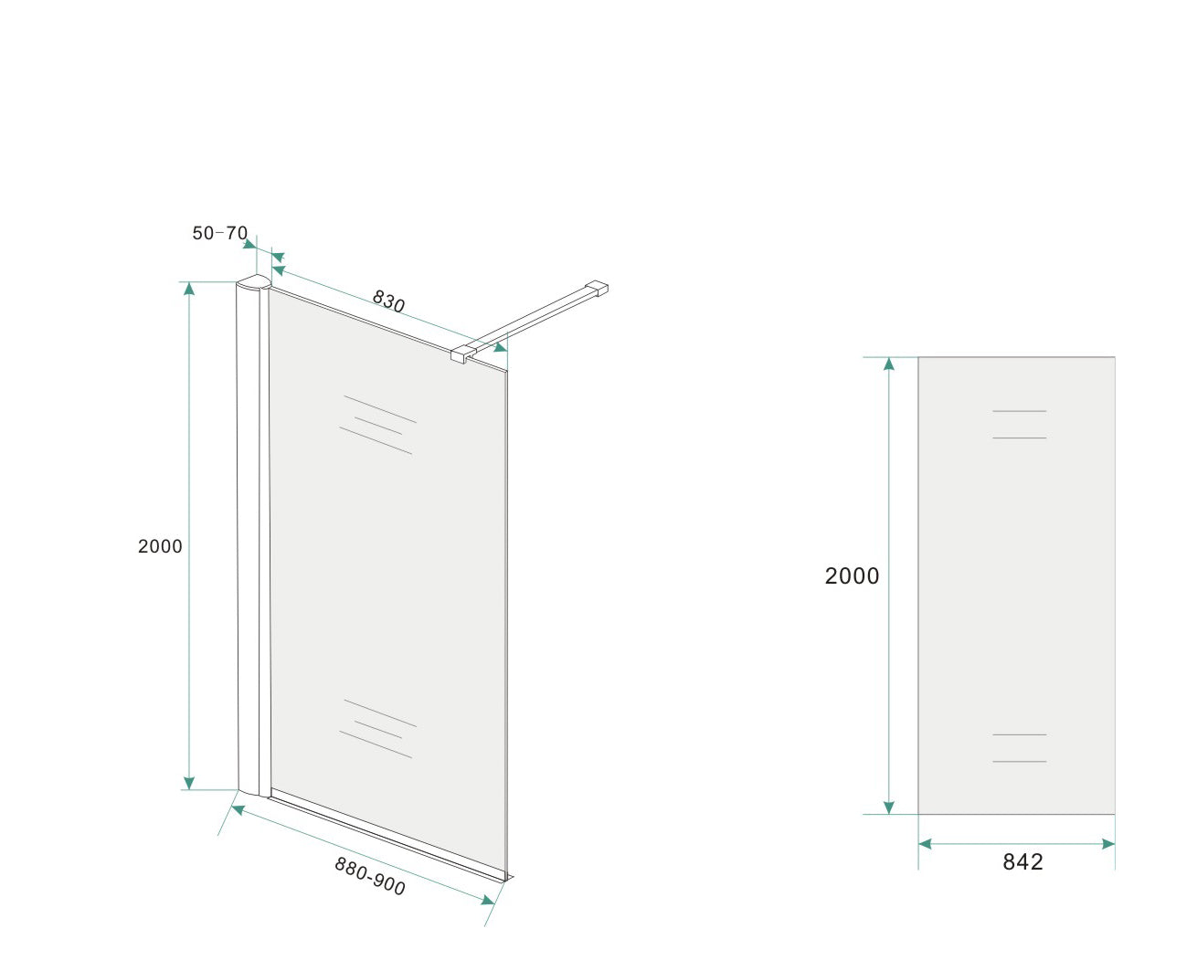 Wiesbaden Comfort walk-in shower 90x200 cm - 10mm NANO completely frosted glass