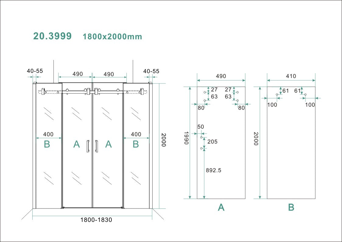 Wiesbaden schuifbare nisdeur 4-d. 180x200cm - WDtegels