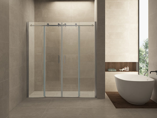 Nicho corredera de doble puerta corredera | 180x200x0.8cm | Nano vidrio transparente/cromo