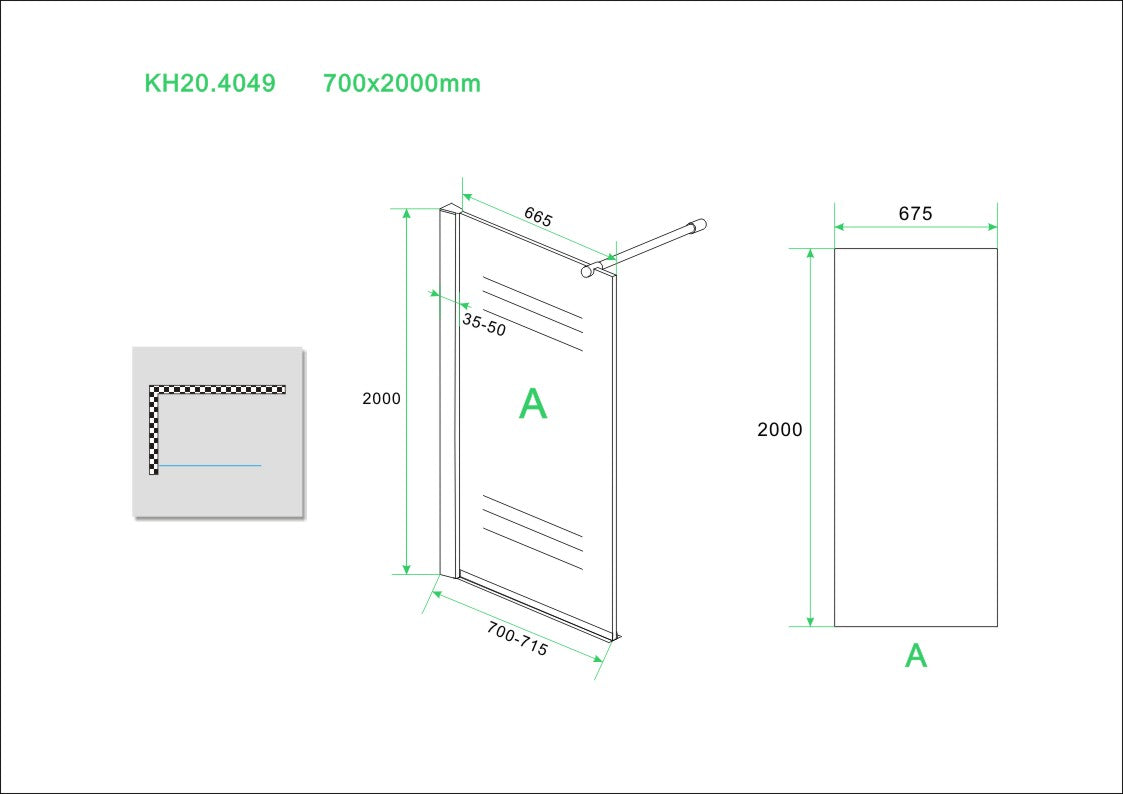 Wiesbaden Eco inloopdouche 70x200 cm - 8mm NANO glas - WDtegels