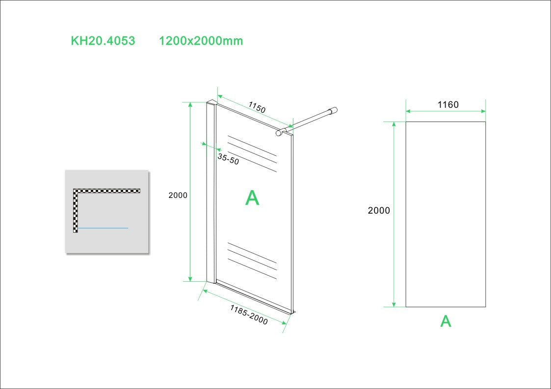 Wiesbaden Eco walk-in shower 120x200 cm - 8mm NANO glass 