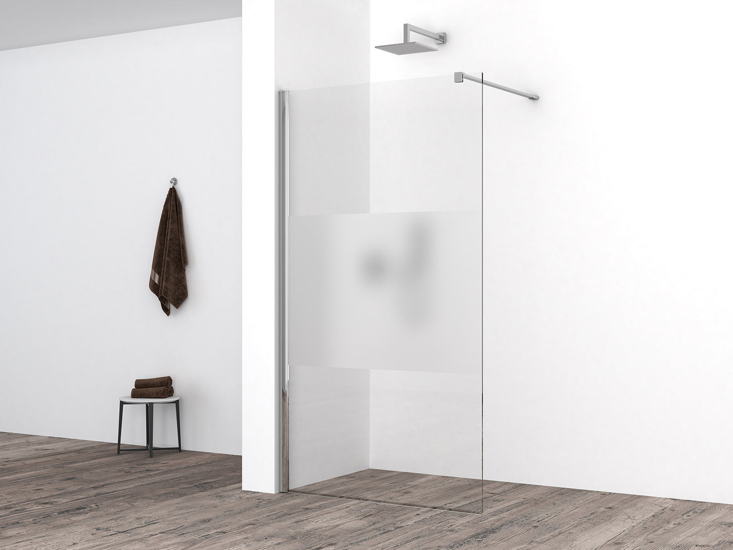 Comfort inloopdouche 800 x 2000 x 10 mm nano helder glas met melkglas middenband/chroom - WDtegels