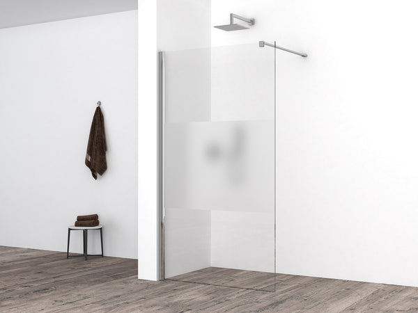 Comfort walk-in shower 800 x 2000 x 10 mm nano clear glass with frosted glass center band/chrome
