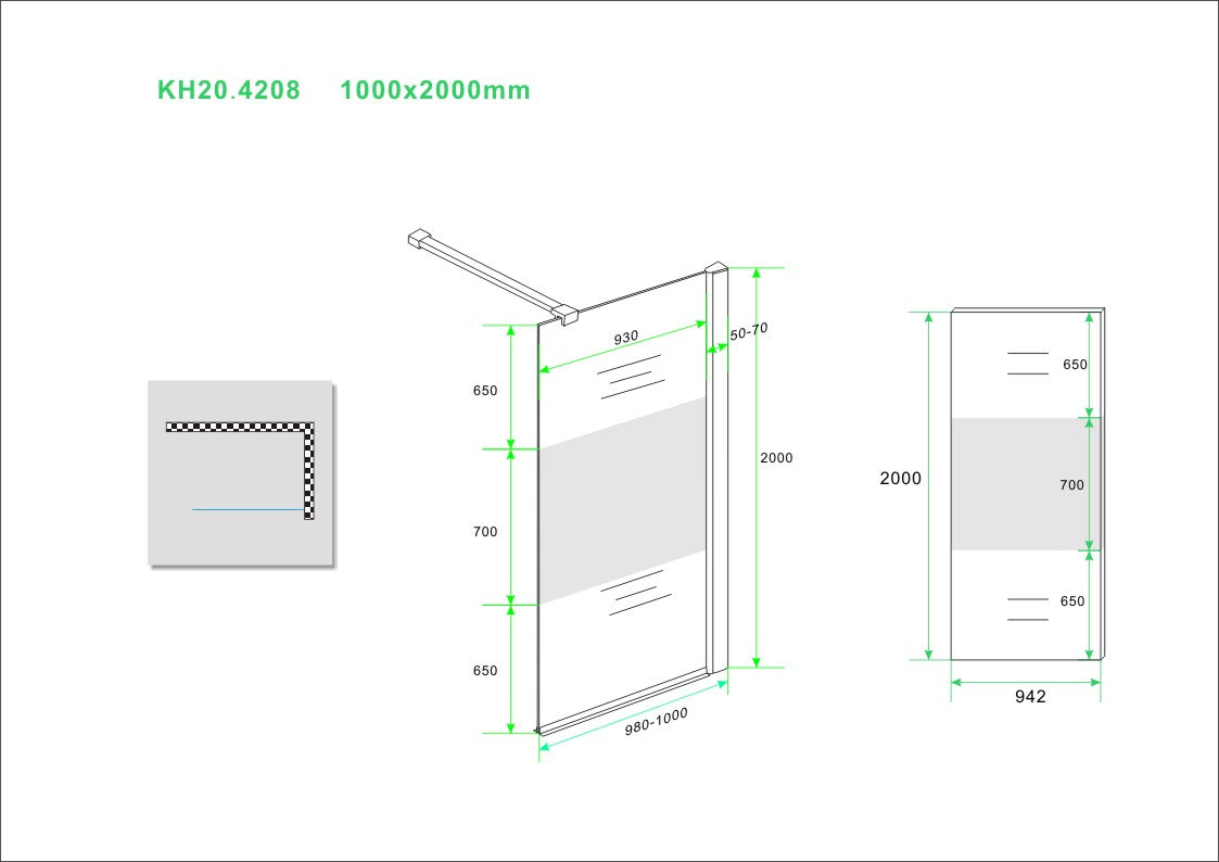 Partly inloopdouche gedeeltelijk matglas 100 cm 10 mm Nano 8718858075201