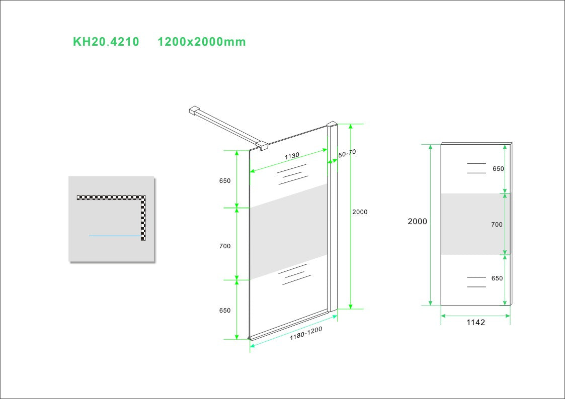 Partly inloopdouche gedeeltelijk matglas 120 cm 10 mm Nano 8718858075225