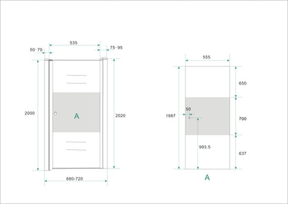 Wiesbaden nisdeur -R- met profiel 70x202 cm 8 mm NANO ged.matglas - WDtegels