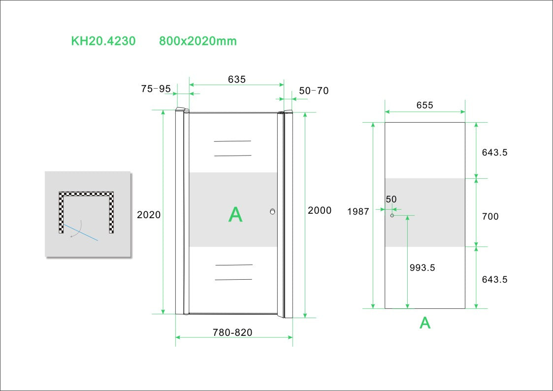 Wiesbaden nisdeur -L- met profiel 80x200 cm 8 mm NANO ged.matglas - WDtegels