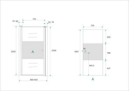 Wiesbaden nisdeur -L- met profiel 90x202 cm 8 mm NANO ged.matglas - WDtegels
