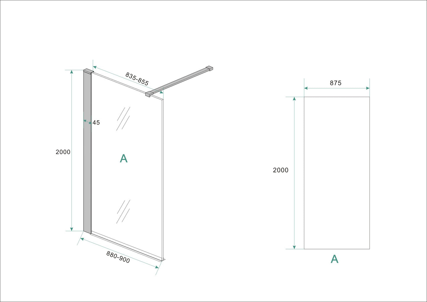 Wiesbaden Graffic inloopdouche met zwart profiel 90x200 cm - 10mm NANO veiligheidsglas - WDtegels