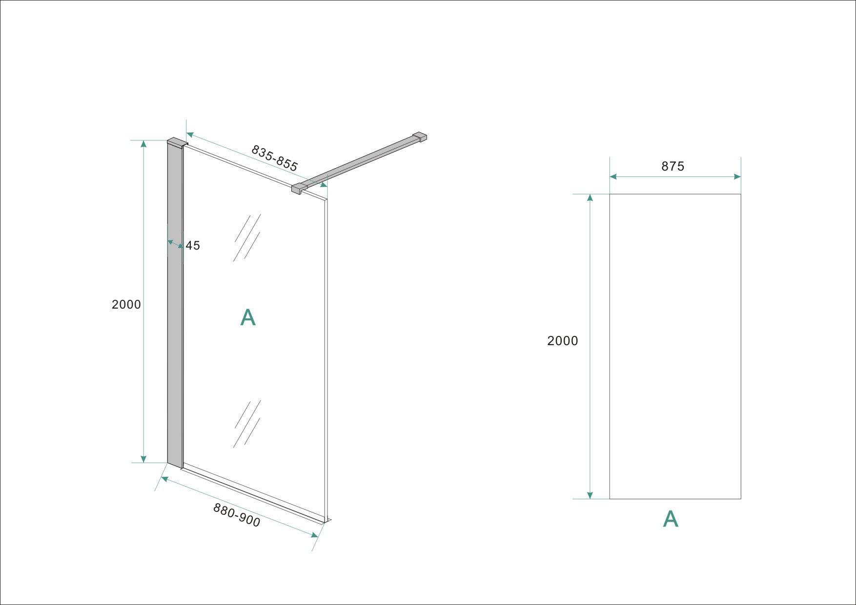 Wiesbaden Graffic inloopdouche met zwart profiel 90x200 cm - 10mm NANO veiligheidsglas - WDtegels
