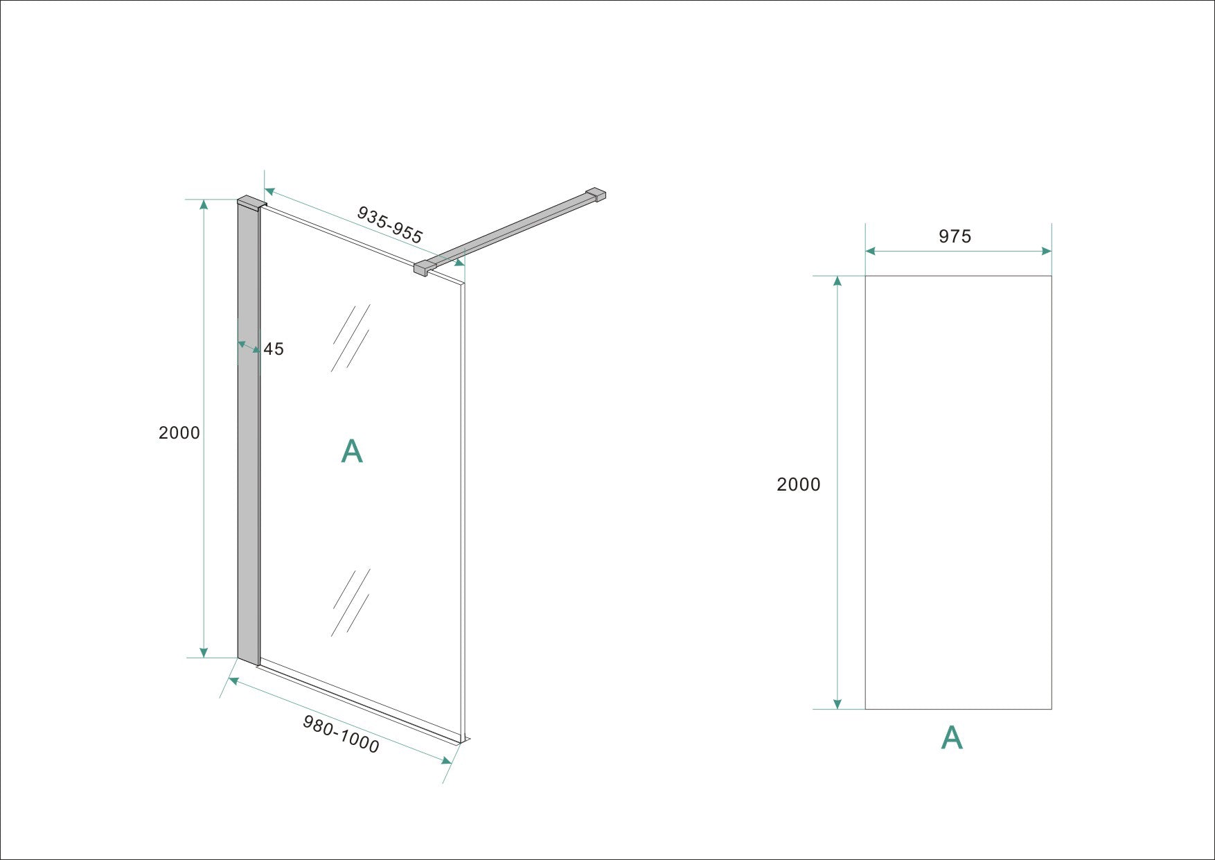 Wiesbaden Graffic inloopdouche met zwart profiel 100x200 cm - 10mm NANO veiligheidsglas - WDtegels